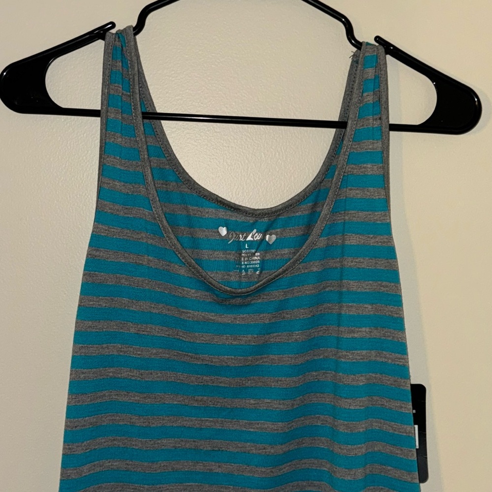 🆕 Teal & Gray Striped Tank Hi-Lo Maxi Dress Hi Lo - Just Love - Womens Large